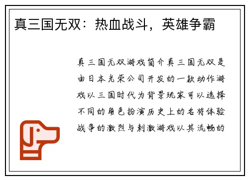 真三国无双:热血战斗,英雄争霸